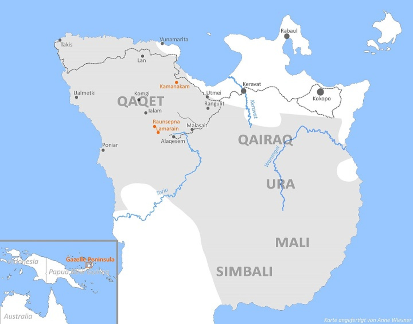 Map of the Baining languages on the Gazelle Peninsula